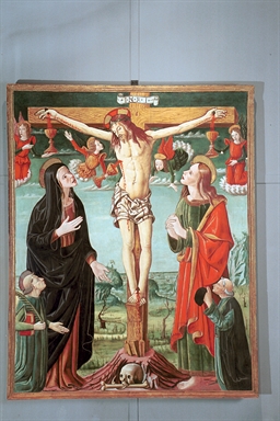 Crocifissione di Cristo con la Madonna, San giovanni evangelista, San Tossano, donatore e angeli della Passione